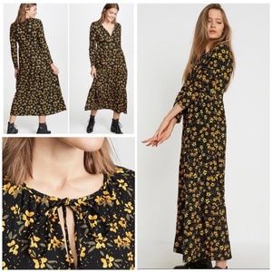 Free People Tiers Of Joy Midi Dress Black Yellow Flowers S
